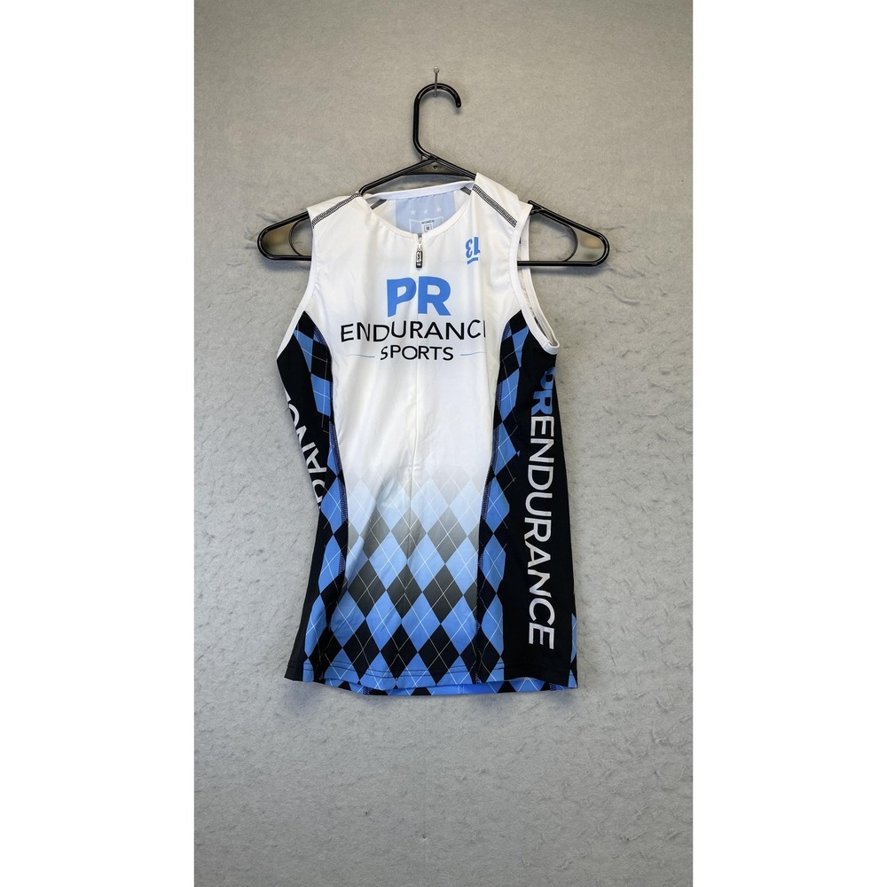 VIE 13‎ Cycling Jersey Womens Medium Blue Sleeveless PR Endurance Sports Argyle